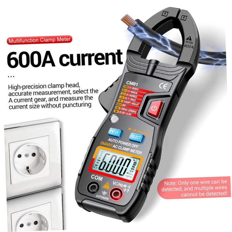 Auto Ranging Digital Clamp Meter AC DC Tester with Non Contact Voltage Detection Black - Image 4
